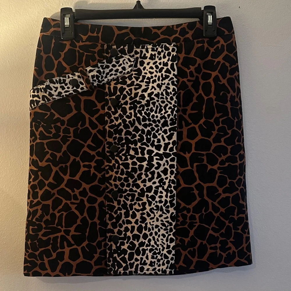 Derek Lam Black and Brown Patterned Pencil Skirt